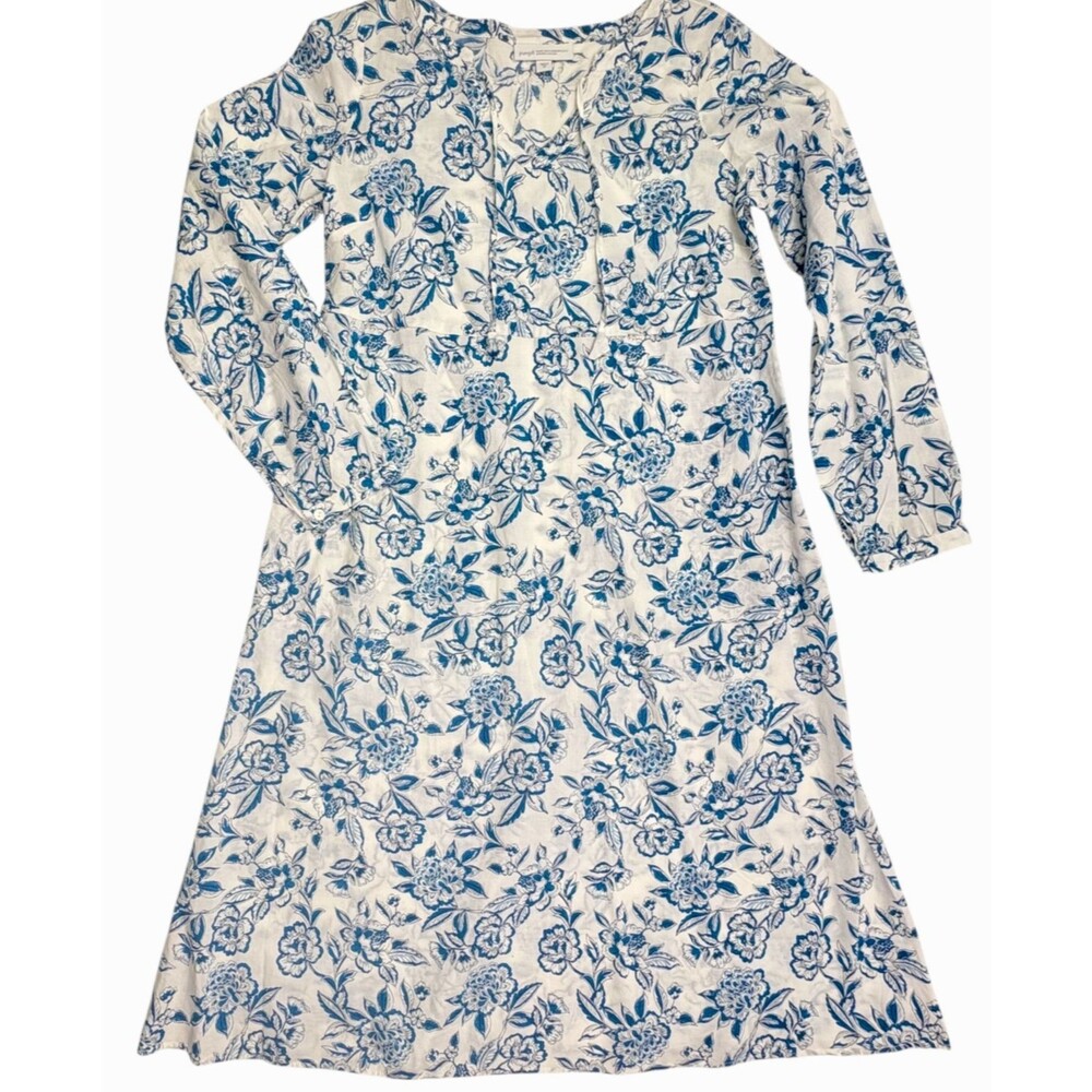 J Jill Pure Jill Organic Cotton Cabana Saffron Teal Floral Midi Dress XS